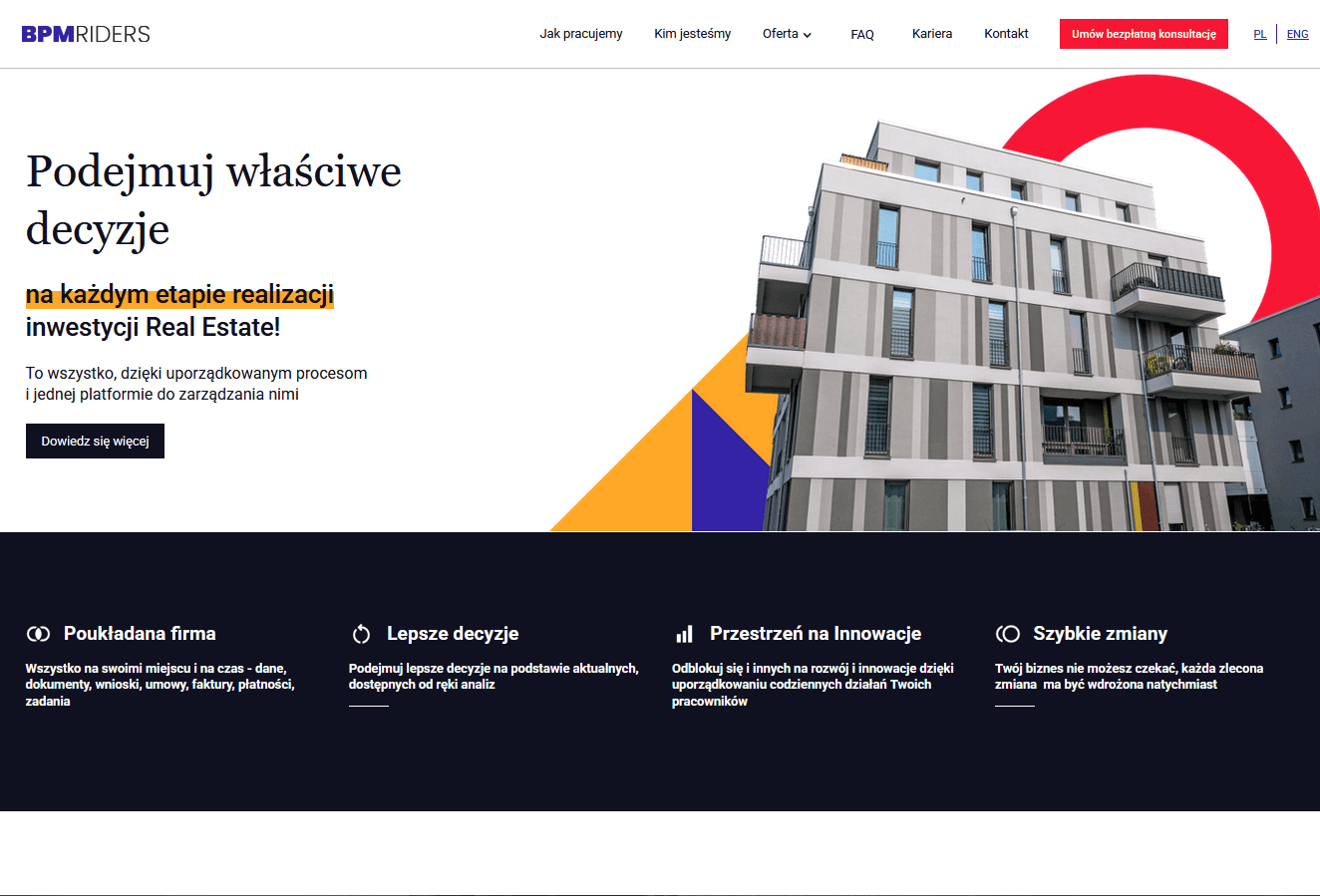 Zrzut ekranu strony BPM Riders - firmy technologicznej